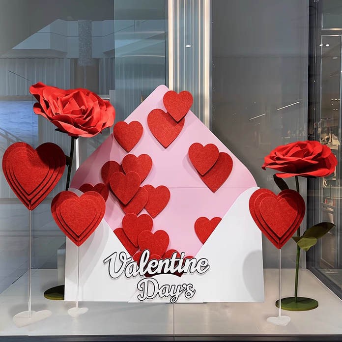 玫瑰花信封满溢爱心创意背景