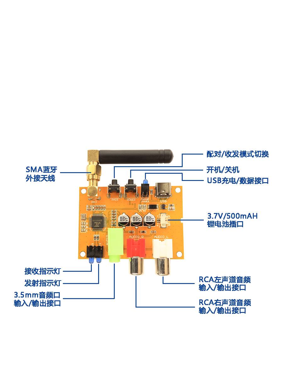 蓝牙5.3立体声无线音频收发一体模块板