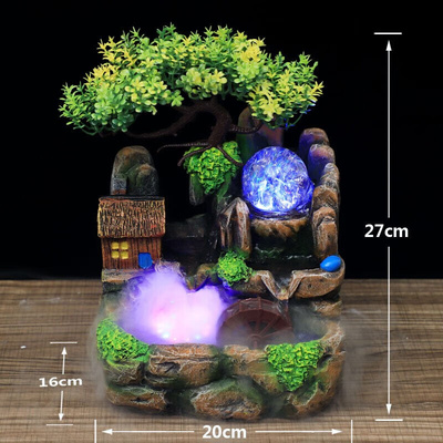 如妙意假山造景流水喷泉客厅摆件迷你小鱼缸水车循环水高山盆景开