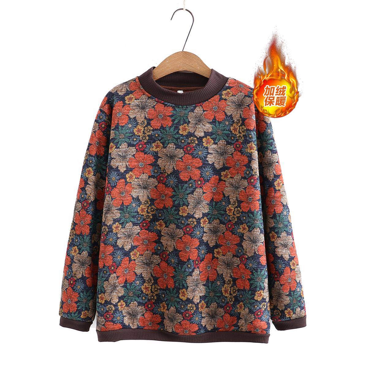 中老年母亲冬装羊毛衬里加厚底衫冬季女士特大号老年祖母保暖衣运