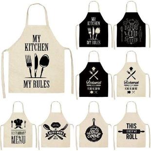 Aprons for Women Letter Linen Kitchen Cotton Bibs Alphabet