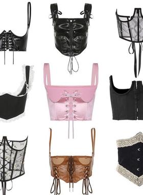 Chic Women Underbust Corset Y2K Aesthetic Fairycore Kawaii T