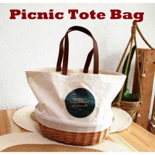Canvas and Willow Basket Tote, Picnic Tote Bag, Beach Tote