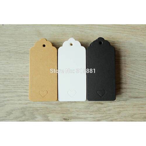 White Brown and Black Hollow Heart Kraft Paper Tags Scallop