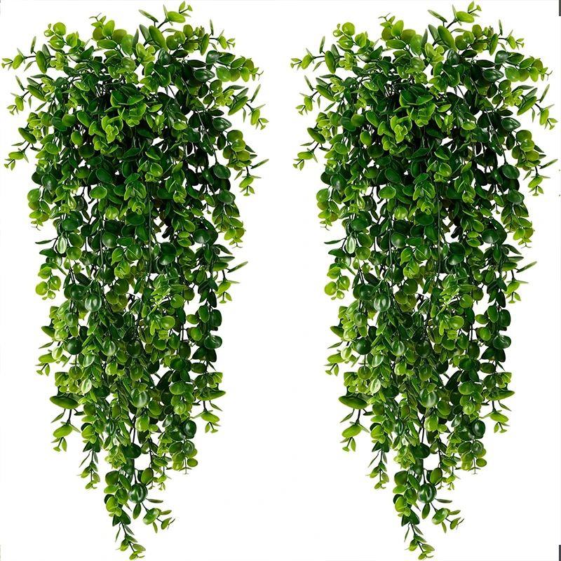 2PCS Artificial Hanging Plants Faux Eucalyptus Leaf Greenery