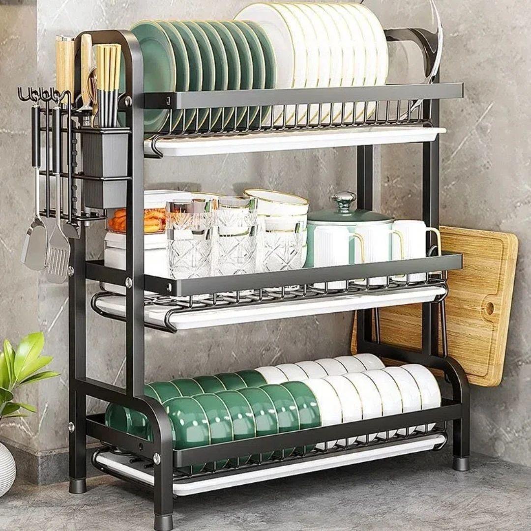 Dish Drying Rack 3-Tier Compact Kitchen Dish Rack Drainboard