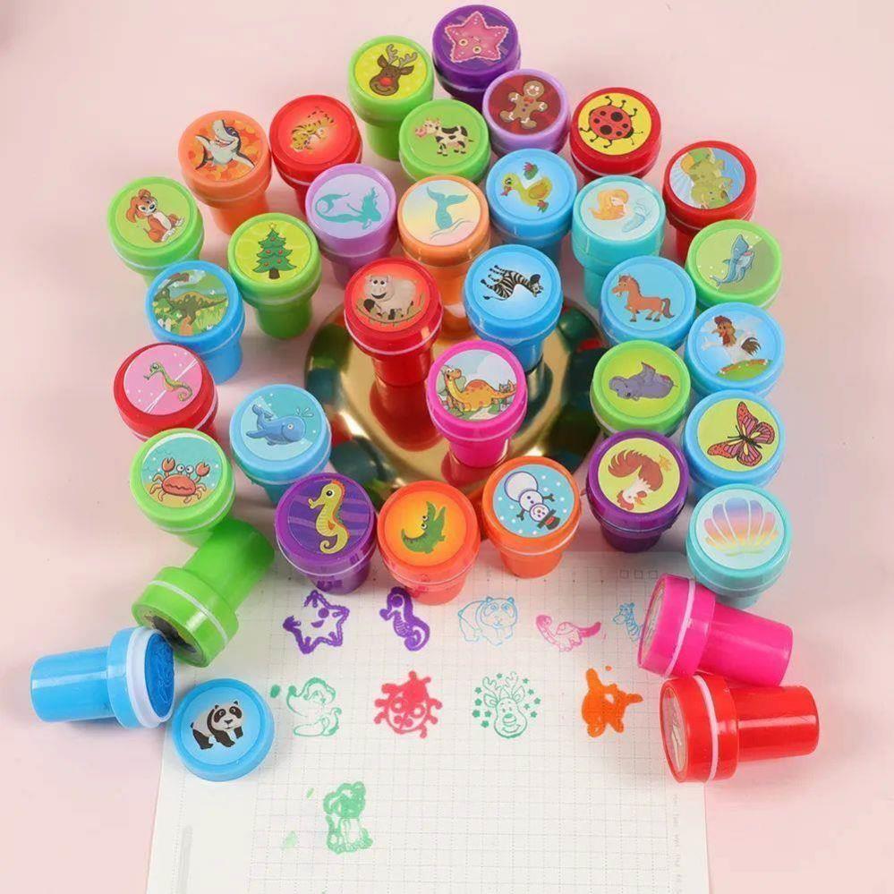 26Pcs Cute Mixed Animal Dinosaur Self-ink Stamps Kids Birthd