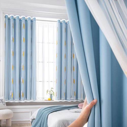 free punch curtains full blackout bedroom bay window窗帘窗纱