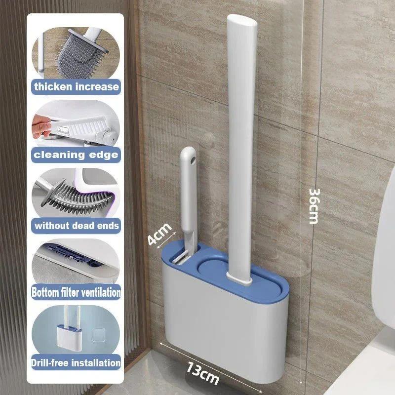 Wall Mounted TPR Toilet Brush With Non Perforated Long Handl