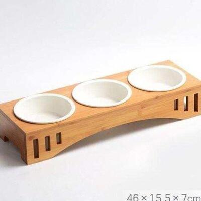 Cat Bowl Two Bowls Wooden Solid Wooden Rack Pet Dog 宠物碗