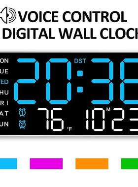 Large Digital Wall Clock Temp Date Week Display Remote Contr