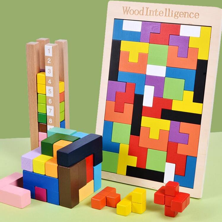 New Montessori Wooden Blocks Children Wood Intelligence Russ