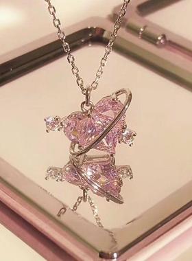 necklace women桃心恋爱星球项链女ins小众甜美粉钻爱心锁骨链
