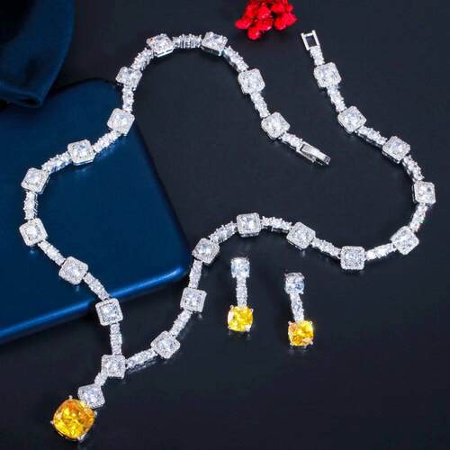 Super Shiny Big Square Yellow Cubic Zirconia Stone Wedding B