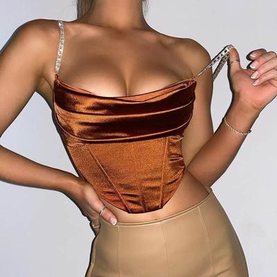 Vintage Fashion Satin Diamond Straps Corset Top束腰背心上衣