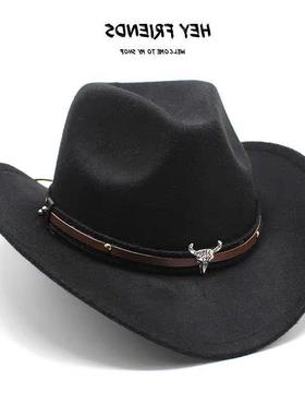 Western Cowboy Fedora Jazz Hat 男女毛呢西部牛仔礼帽爵士帽