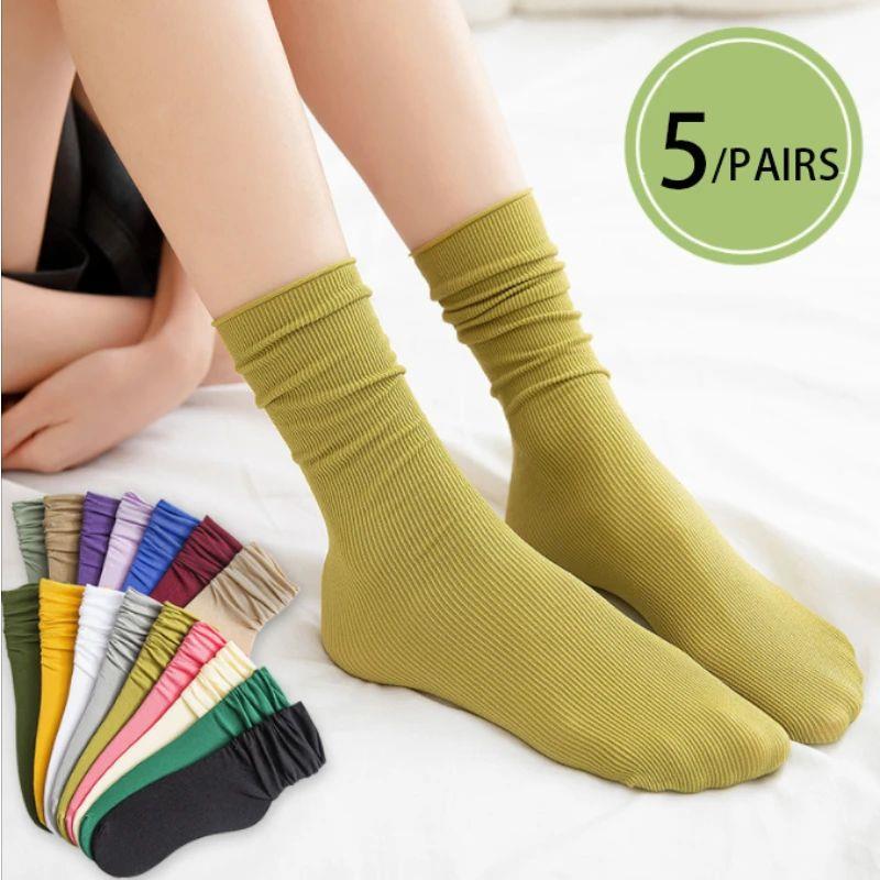 5Pairs/set Socks for Women Girls Summer Thin Loose Velvet Ny