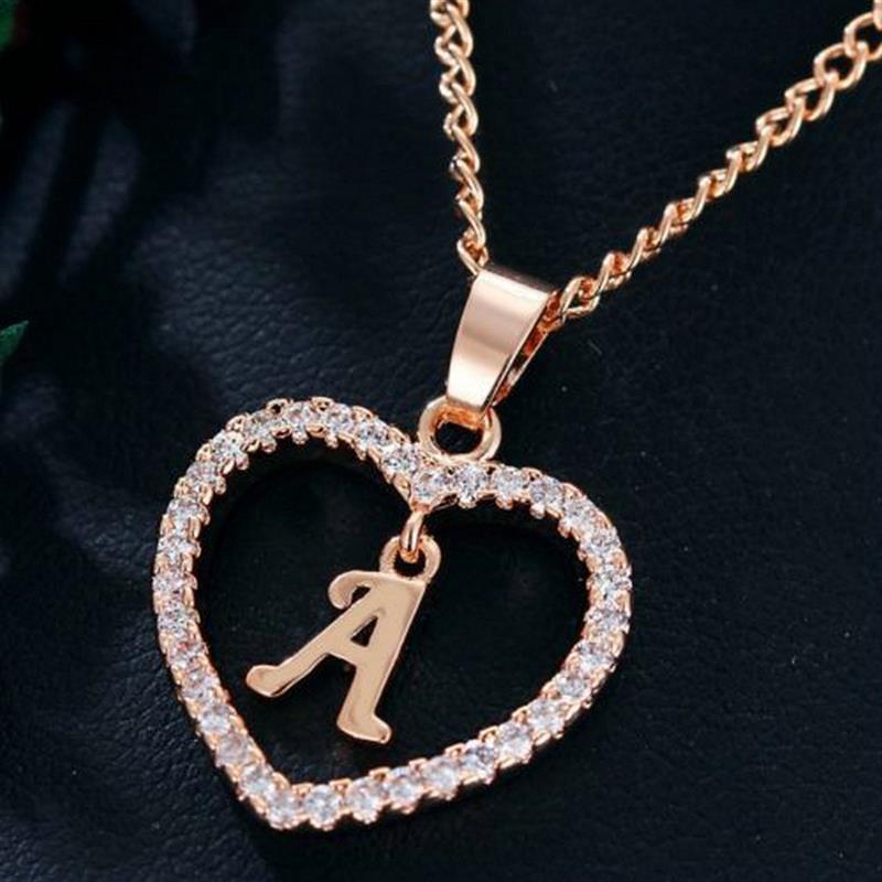 Womens Jewelry Name Initials Heart Pendant Necklace 26 Lette