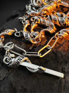 S925 Silver English Graffiti Faith Ribbon Chain Necklace Wom