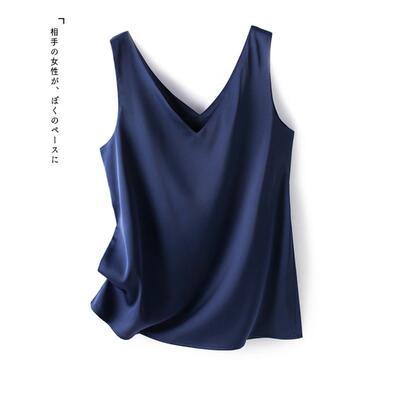 Woman T-shirts Elegant SILK Satin Blouse Sleeveless Female S