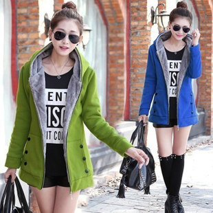 2023冬装新款韩版加绒加厚卫衣女连帽中长款毛内胆宽松修身外套