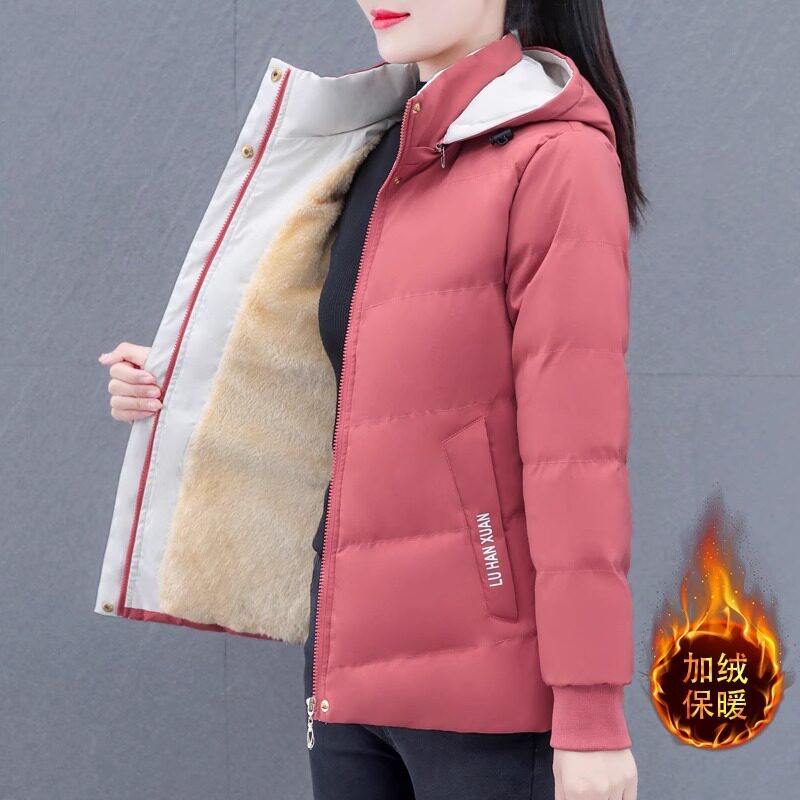 加绒加厚羽绒棉衣女冬季2024新款宽松短款冬装休闲百搭小个子棉服