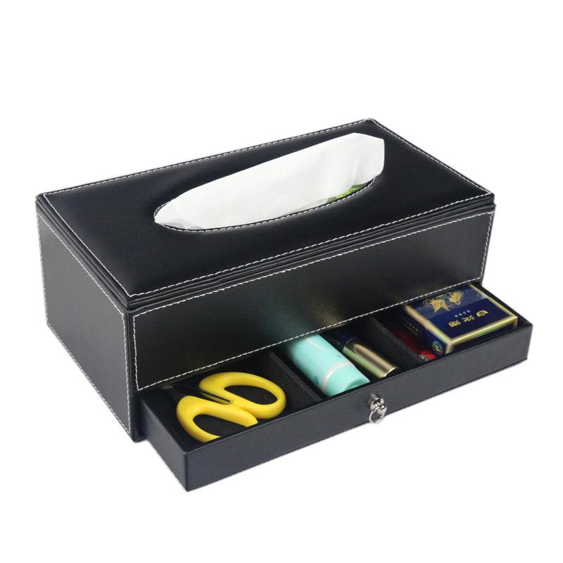 皮革多功能纸巾盒木 客厅茶几抽屉桌面收纳盒 餐巾抽纸盒酒店定制