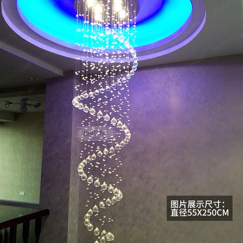 欧式楼梯吊灯别墅灯水晶吊线灯复式楼客厅灯楼梯灯螺旋长吊灯具
