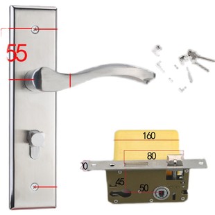 精选卧室房门锁 把手 面板配件50中心卧室房间木门锁16孔距不锈钢