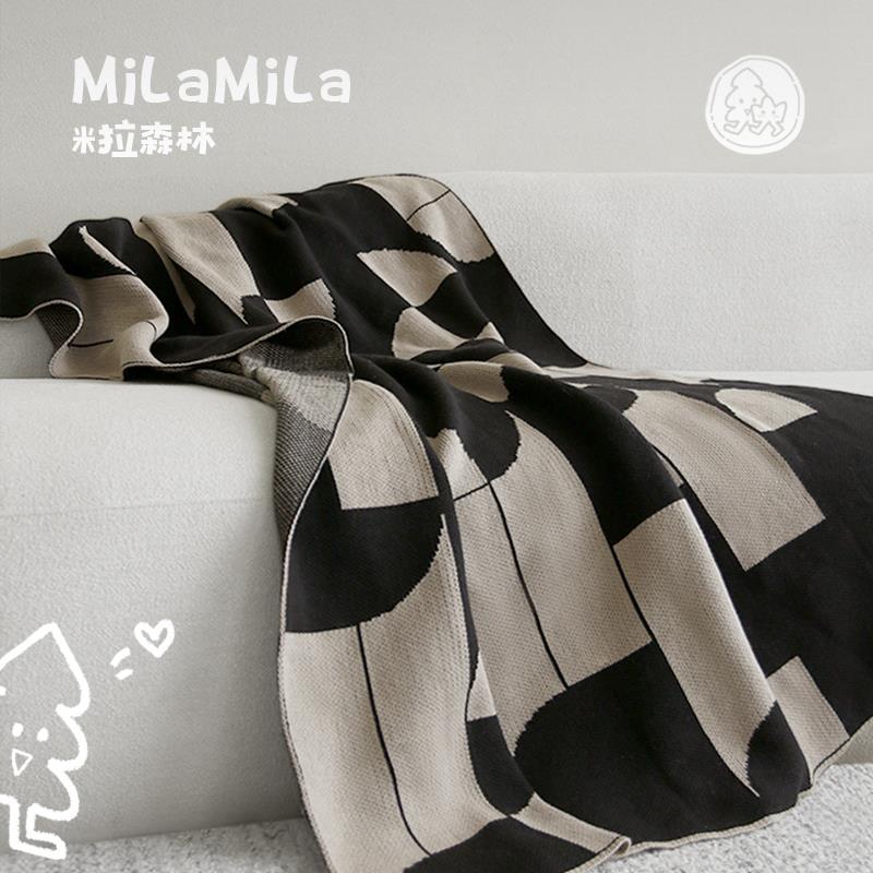 MILA米拉中古庄园毛毯客厅沙发午睡盖毯黑咖高级毯子披肩毯披毯