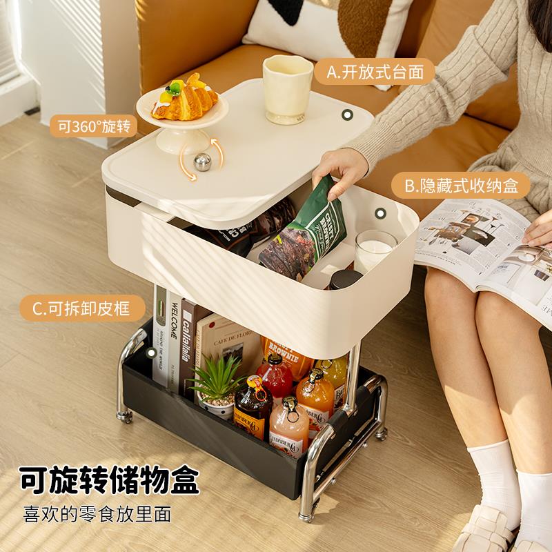 可移动边几客厅中古风小茶几推车铁艺沙发旁收纳窄边柜轻奢高级感