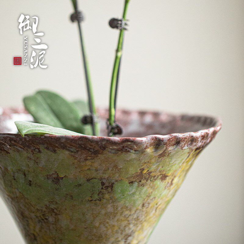 御三泥纯手工彩釉花盆家用兰花蝴蝶兰陶土复古透气陶瓷多肉盆装饰