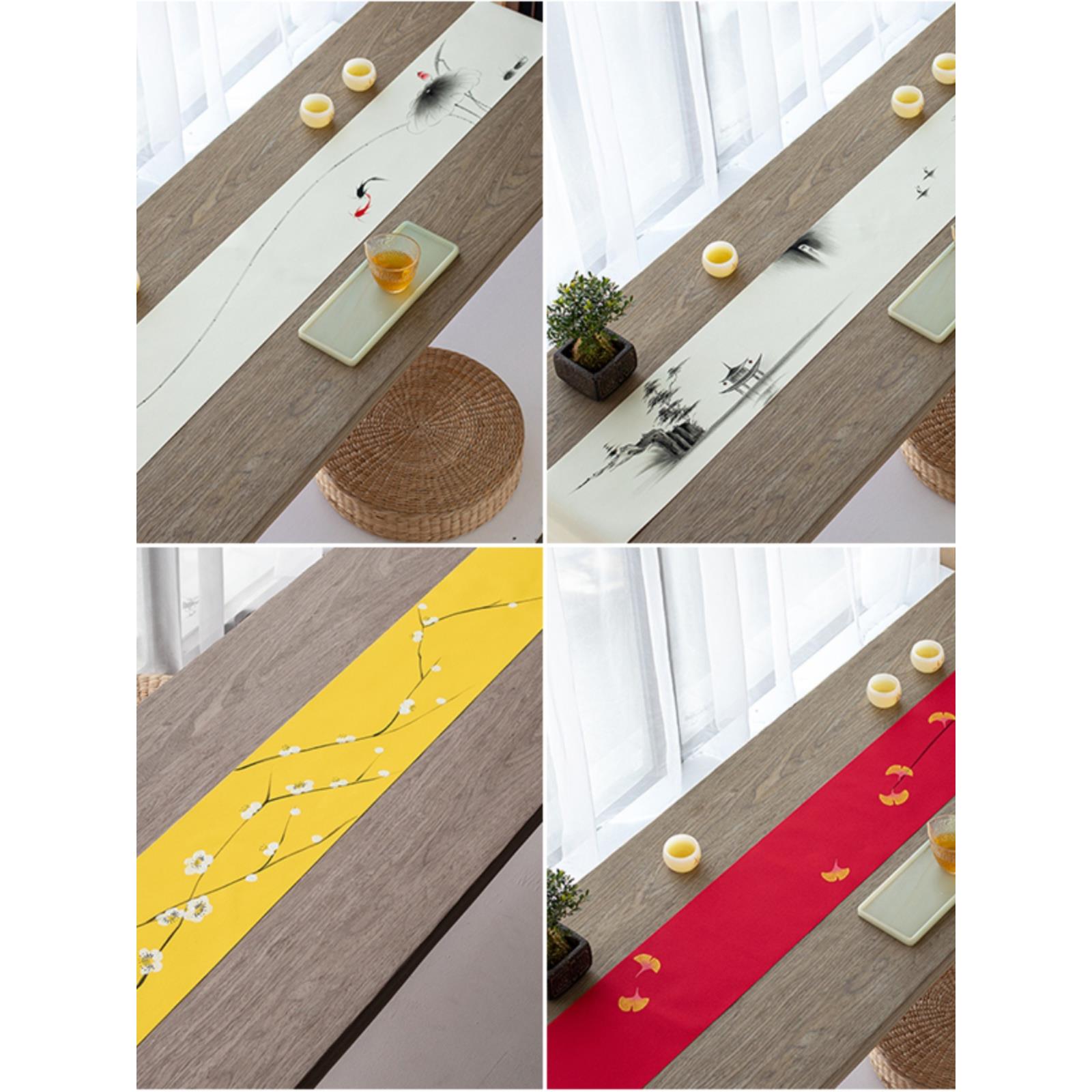 手绘长条茶席禅意新中式桌旗茶桌茶台高端茶垫水墨风布艺防水茶旗