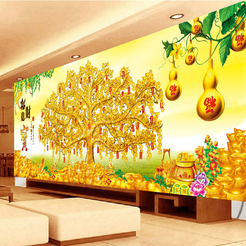 5D钻石画满钻客厅生意兴隆发财树粘点贴钻石绣旺财十字绣新款大幅