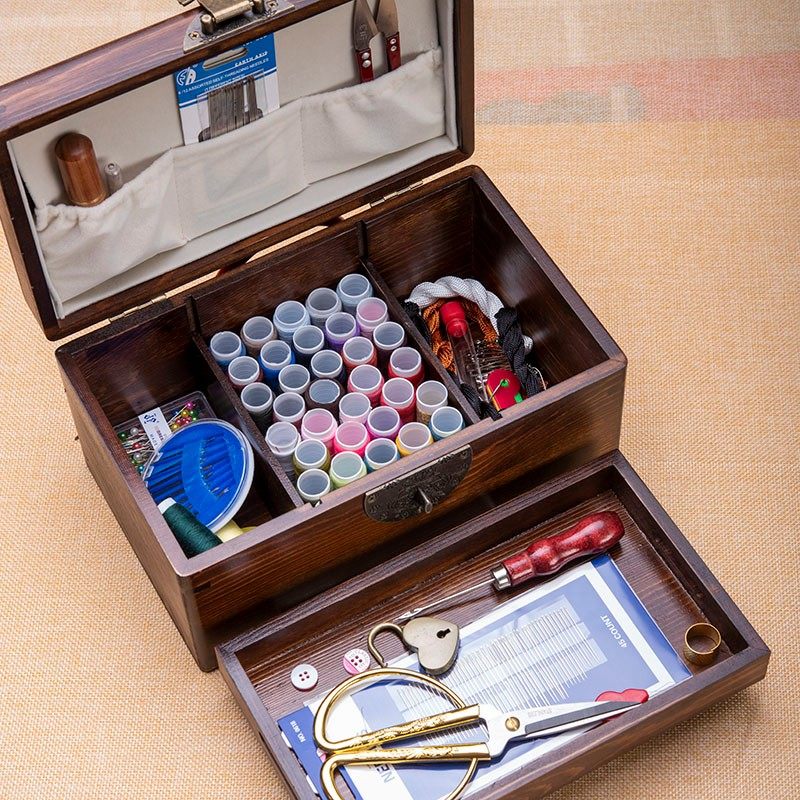 精选实木针线盒双层件套工具收纳盒家用大号便携优质高档线盒,居家布艺,线盒,淘宝优惠券,粉丝福利购,淘宝优惠卷