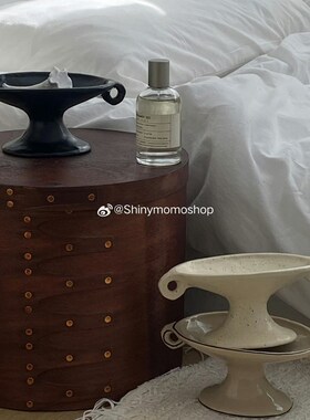 Shinymomo复古陶瓷收纳盘可爱手工摆件家居饰品ins风双耳高脚托盘