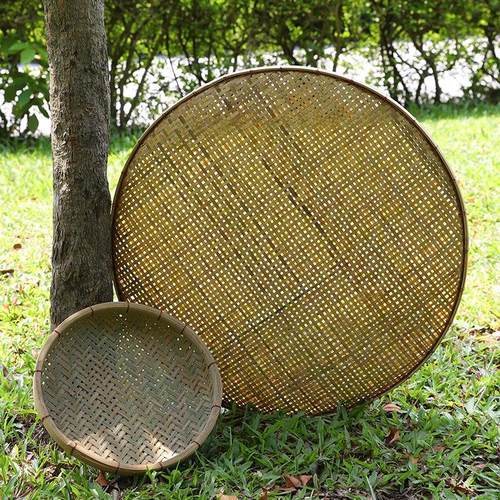 铜丝扎边竹编晾晒竹扁有孔筛子圆形竹簸箕家用编织手工竹制品竹筛