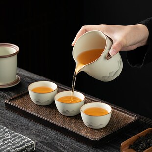 精选便携式汝窑旅行茶具小套装简易户外泡茶壶茶杯个人专用露营快