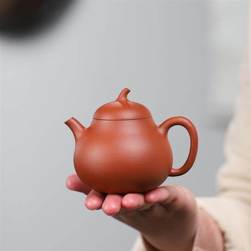 宜兴正宗小品茄瓜壶原矿小红泥紫砂壶球孔全纯手工泡茶壶茶具150c