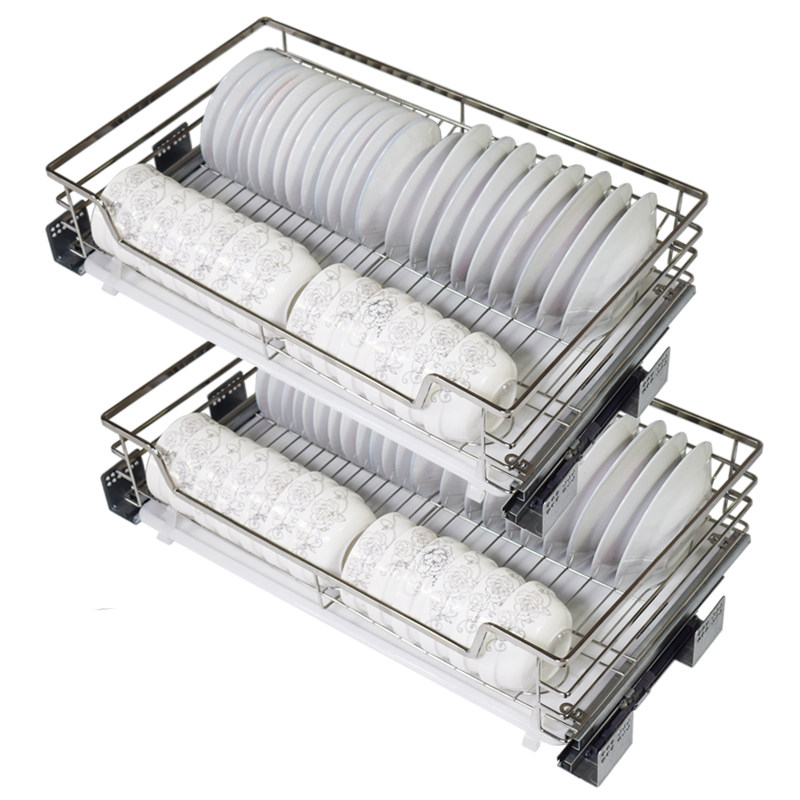 精选不锈钢304拉篮厨房橱柜双层阻尼轨道抽屉式碗碟架碗篮收纳调,家装主材,拉篮,淘宝优惠券,粉丝福利购,淘宝优惠卷