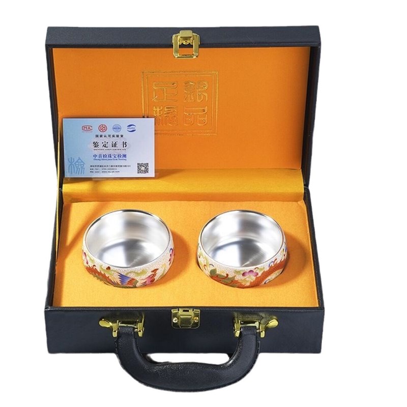 龙凤银质杯银茶杯银碗陶瓷包银茶杯主人杯中式创意礼品茶具套装