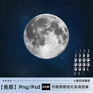 23张月相周期变化高清图案月亮月球圆月元素PNG免抠图片免扣素材