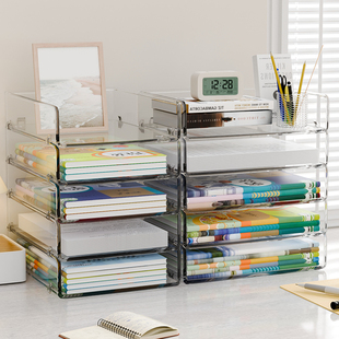 文件收纳架桌面置物架书桌架学习书本收纳盒长方形多层透明整理盒