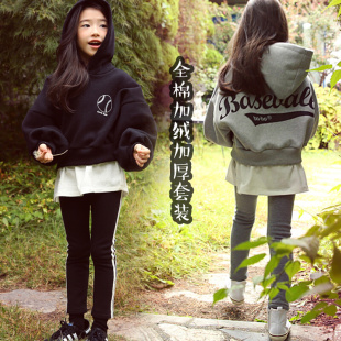 卫衣长裤 19冬季 韩国女童休闲套装 中大童纯棉加绒加厚蝙蝠袖 两件套