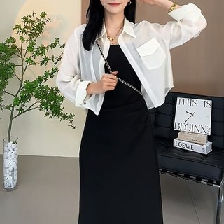 防晒衣夏季2023短款遮阳半透明衬衫吊带连衣裙套装中长款两件套女