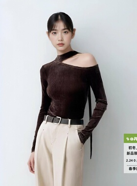 ariosea艾诺丝娃官方旗舰店2026春轻熟风斜领丝绒针织衫BR601134