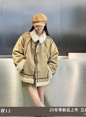 RREVANM芮范曼曼2025冬款棉衣反绒翻领羊羔毛老钱外套RL90110220