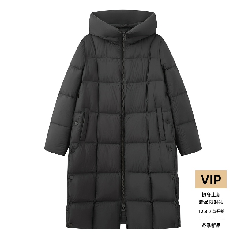 新款长款宽松连帽羽绒服女外套