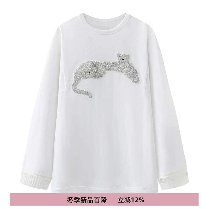 刺绣长袖宽松时尚百搭休闲T恤