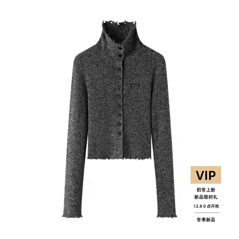 显瘦绵羊毛针织开衫翻领长袖毛衣